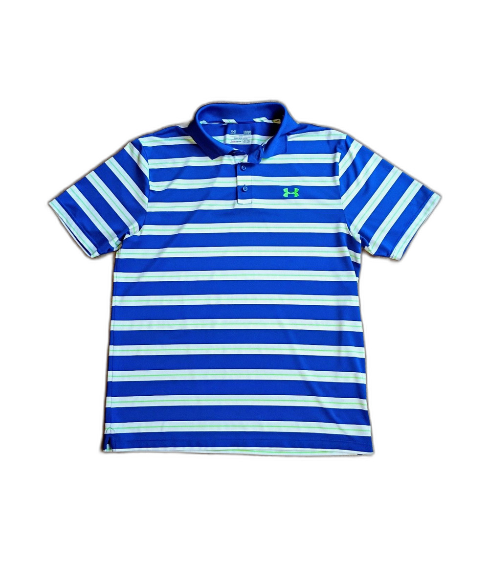 Under Armour HeatGear Blue Stripe Polo Shirt Men's Large